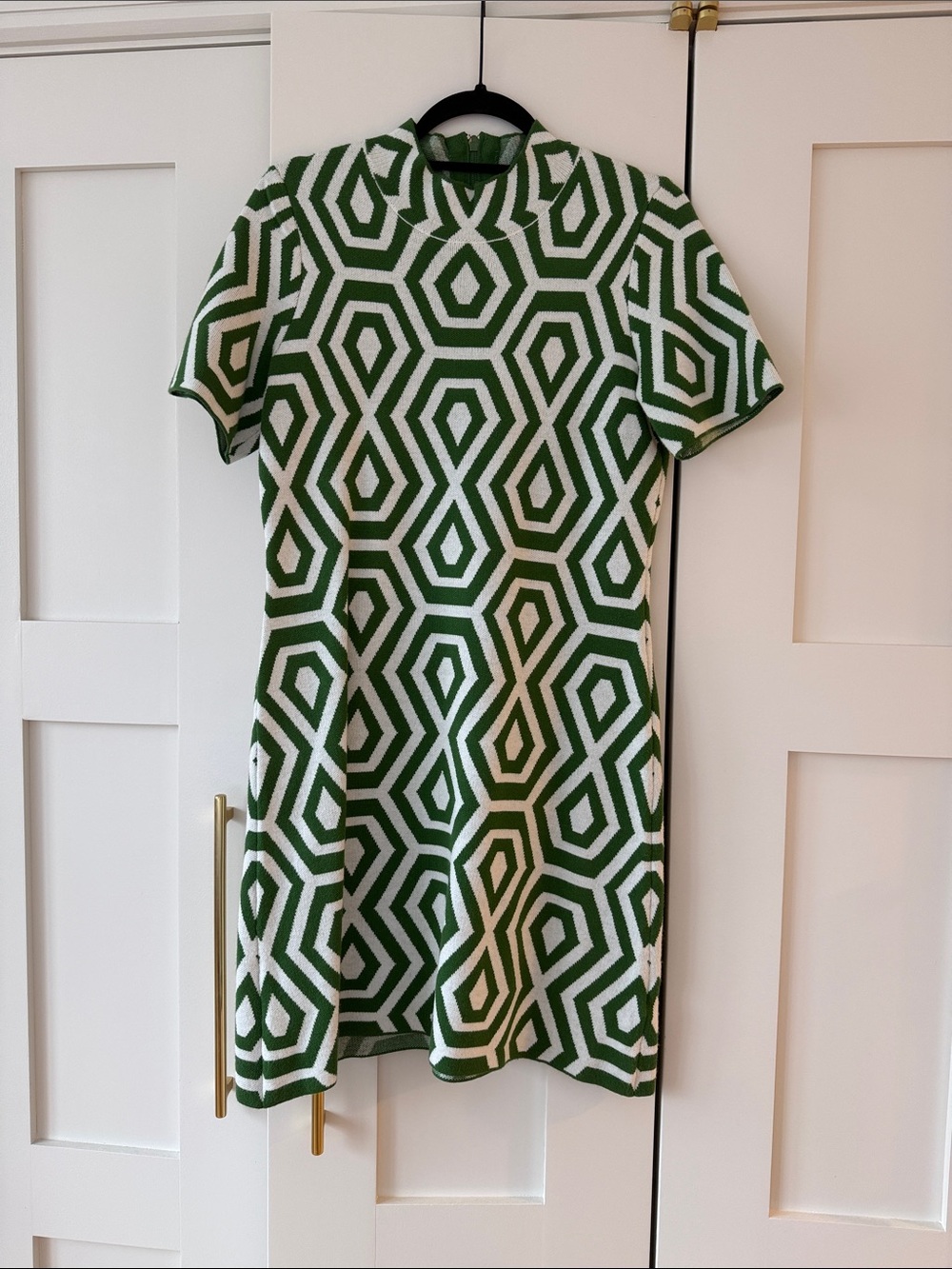 Anthropologie Green and White Geometric Knit Dress